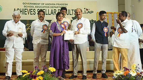 Bapatla district in-charge minister Kolusu Parthasaradhi during the Shining Stars-2026 felicitation programme on Monday.