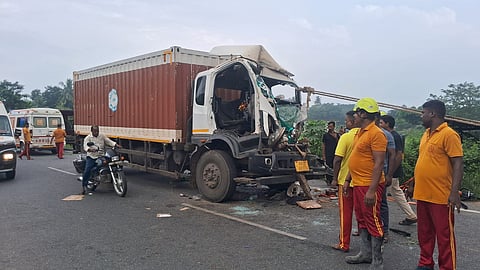 The mangled container truck 