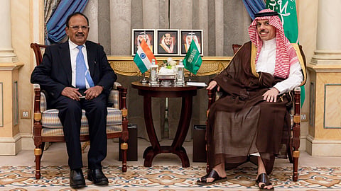 NSA Ajit Doval with Saudi Foreign Minister Prince Faisal bin Farhan in Riyadh.