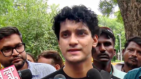 Cockroach Janta Party (CJP) chief spokesperson Saurav Das addresses the media over the ongoing student protests against the alleged NEET-UG paper leak at Jantar Mantar, in New Delhi, Wednesday, July 22, 2026.