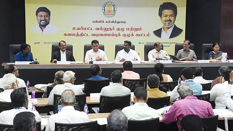 Minister A Rajmohan chairs a meeting with high-level curriculum expert committee, curriculum development committee and subject expert committees in Chennai.