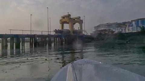 This image from video released by U.S. Central Command, shows a view from a Corsair unmanned surface vessel, also called one-way attack surface drone, fired by U.S. military.