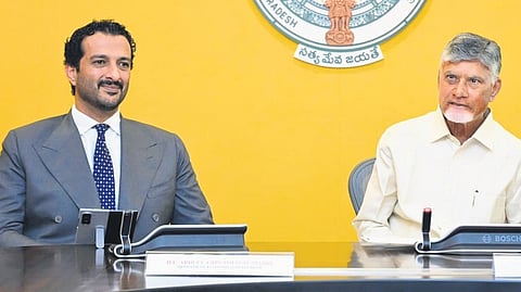 CM Nara Chandrababu Naidu and UAE’s Minister of Economy and Tourism Abdulla bin Touq Al Marri during a meeting at the Secretariat in Velagapudi on Tuesday.