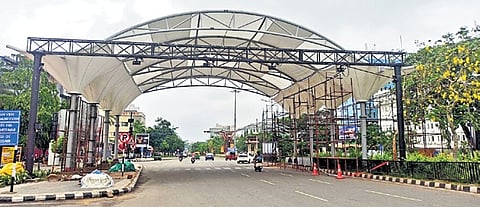 The green traffic shed under construction at Rupali square in Bhubaneswar
