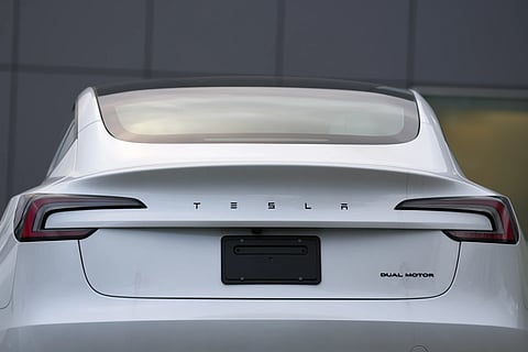 A Tesla vehicle is seen at a Tesla facility Wednesday, April 15, 2026, in Portland, Ore. 