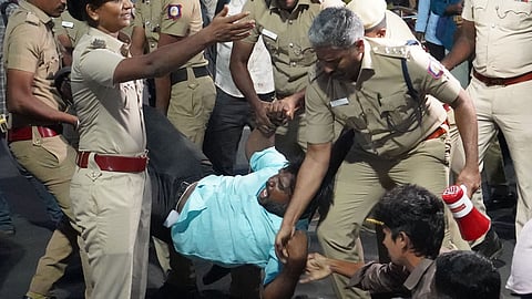 SFI, DYFI leaders detained from Madurai Kamaraj University ahead of anti-NEET protest.