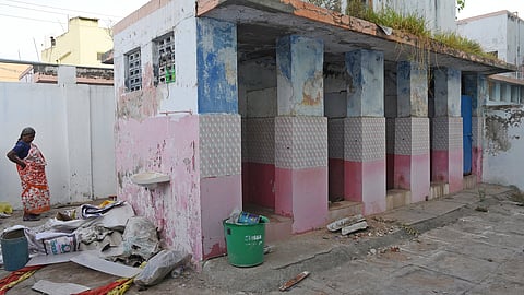A poorly maintained community toilet in Thopputheru.
