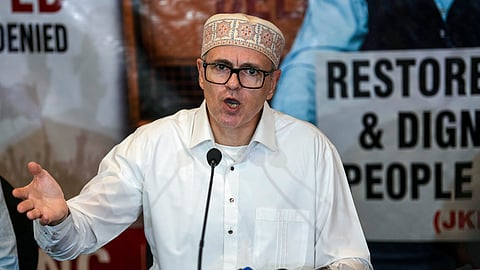 Jammu and Kashmir Chief Minister Omar Abdullah addresses a press conference in Srinagar, July 21, 2026.