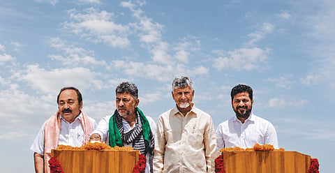 THEIR OWN MASTERS: (From left) VD Satheesan, DK Shivakumar, Chandrababu Naidu, Revanth Reddy