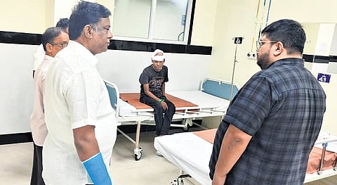 BJD team visiting the injured devotees at the Puri DHH, on Friday evening | Express