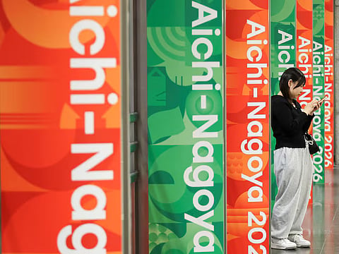 Signages of the 20th Asian Games Aichi-Nagoya 2026 on display in Nagoya, central Japan May 21, 2026.