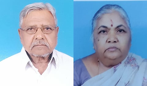 Eshwarachar (L) and his wife Gowri 
