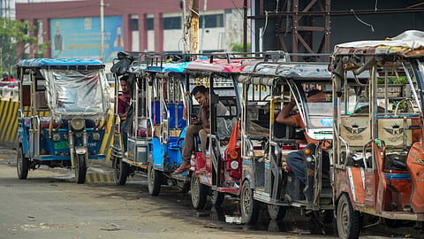 E-rickshaws parked in a row during Bihar bandh called by AISA and other student organisations in the state, demanding the resignation of Union Education Minister Dharmendra Pradhan over the NEET paper leak issue, in Patna, Saturday, July 25, 2026.
