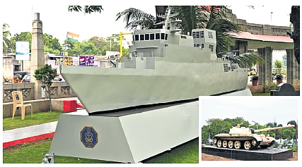 INS Anjadip replica and T-55 battle tank (inset) at the Victory War Memorial