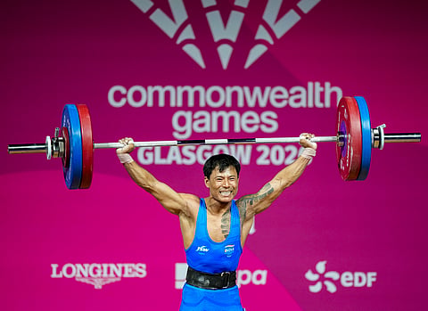 Rishikanta Singh Chanambam in action during the 2026 Commonwealth Games in Glasgow