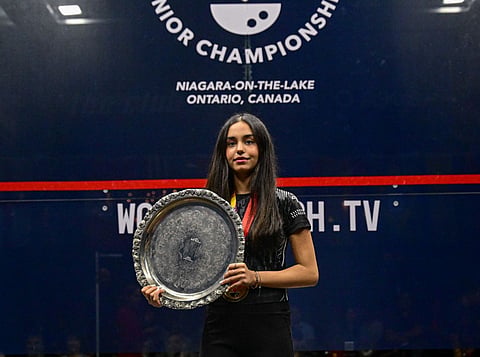 Anahat Singh poses with the junior world title 