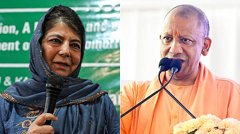 (L-R) Former J&K CM and PDP chief Mehbooba Mufti; UP Chief Minister Yogi Adityanath.