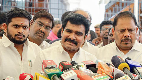 Tamil Nadu Electricity Minister Nirmal Kumar speaks to media, in Chennai.