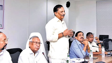 AP Former Legislators Forum  president MV Siva Reddy addressing a meeting on Saturday | Express