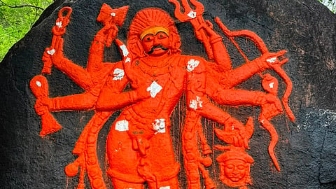 Kalabhairava with eight arms found in the deep forest area near Husnabad by historian Raj Kumar