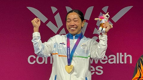  India's Mirabai Chanu competes in the women's 48kg weightlifting competition at the 23rd Commonwealth Games, in Glasgow, Scotland, Sunday, July 26, 2026. 