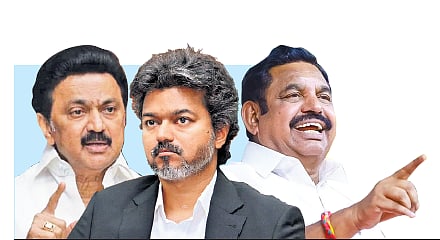 Chief Minister C Joseph Vijay, DMK president M K Stalin and AIADMK general secretary Edappadi K Palaniswami