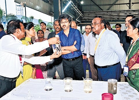 CM Vijay inspecting the water at TTRO plant on Monday 