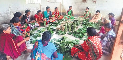 Members of an SHG engaged in making sal leaf plates and bowls | express