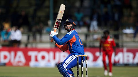 India's batsman Vaibhav Sooryavanshi prepares to bat during the third T20 cricket match between Zimbabwe and India in Harare, Zimbabwe, Sunday, July 26, 2026.