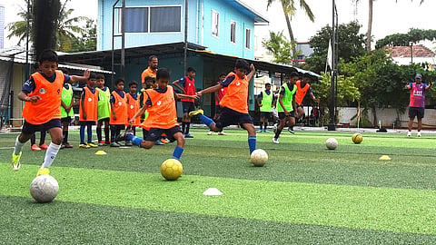 Boys getting football coaching in Tiruchy: 