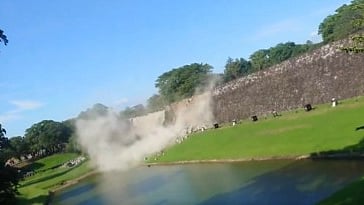 The stone walls of Kumamoto Castle collapsed following a magnitude 7.1 earthquake 