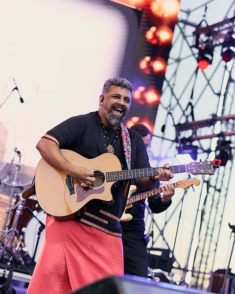 Raghu Dixit on stage during the EtoEtno Festival in St. Petersburg, Russia