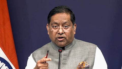 Ministry of External Affairs Spokesperson Randhir Jaiswal addresses a press briefing in New Delhi on Tuesday, July 28, 2026.