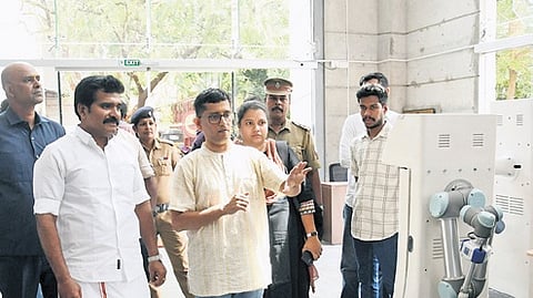 Minister Nirmal Kumar inspected the energy lab and BESS on IIT-M campus in Guindy on Tuesday 
