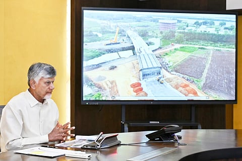 CM Nara Chandrababu Naidu during a review meeting with the contract agencies and officials on ongoing works in Amaravati on Tuesday. 