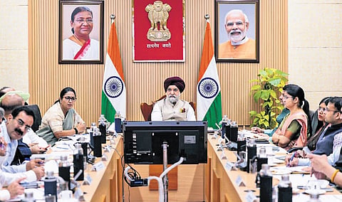 L-G Taranjit Singh Sandhu chairs a review meeting with CM Rekha Gupta 