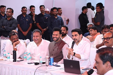 Union Minister Ram Mohan Naidu and HRD Minister Nara Lokesh review preparations for Prime Minister Narendra Modi’s visit to inaugurate the Alluri Sitarama Raju International Airport at Bhogapuram.
