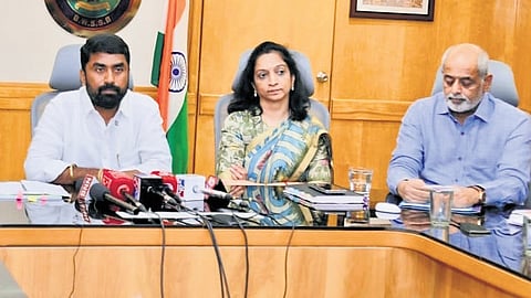 BWSSB Chairperson Dr N Manjula addresses the media on Wednesday 