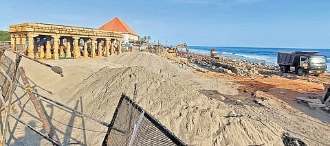 Reconstruction and coastal protection works under way at Shankhumukham Beach in Thiruvananthapuram 