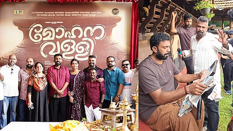 The team of Mohanavalli (L) and Azees Nedumangad on the sets of the film (R)