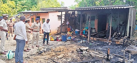 The police inspecting the blast site on Thursday 