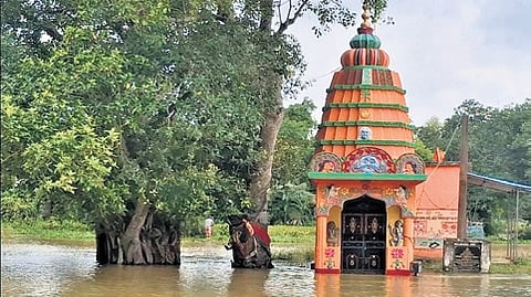 A temple in flood-hit Sabira area of Soro block in Balasore district