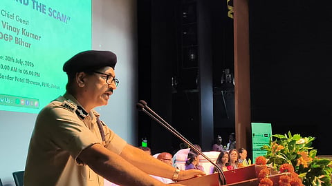 Bihar DGP Vinay Kumar addressing a programme organised at Police Headquarters on the occasion of World Day Against Trafficking in Persons. 