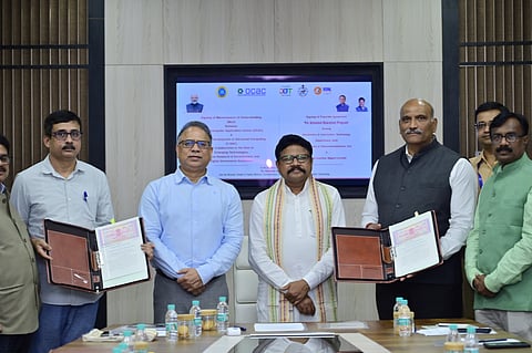 Electronics and Information Technology minister Mukesh Mahaling and others at the signing of the two MoUs on Wednesday.
