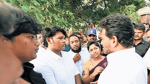 Jagan reached the jail at around 5.30 pm after interacting with party workers and supporters at several points along the route. As he was not allowed to meet Appalaraju, he instead met the former minister’s family members outside the jail.