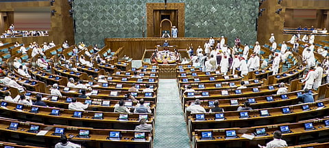 Opposition MPs stage a protest in Lok Sabha during the Monsoon session of Parliament, in New Delhi, Friday, July 31, 2026. 