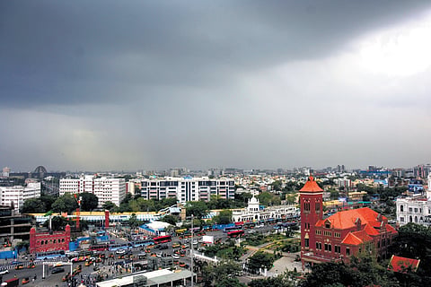 Dark clouds looming over Chennai’s skyline on Saturday evening 