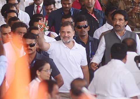 Congress leader and Leader of the Opposition Rahul Gandhi arrives at Chennai International Airport on Saturday ahead of attendi