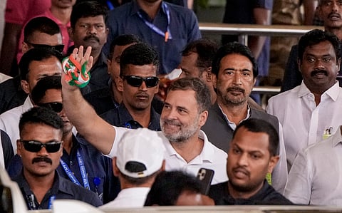  LoP in Lok Sabha Rahul Gandhi arrives at Chennai International Airport to interact with party office-bearers as part of its grassroots rejuvenation initiative 'Sangathan Srijan Abhiyan', in Chennai, Tamil Nadu, Saturday, Aug 1, 2026. 