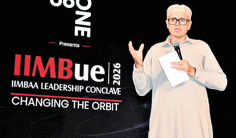 J&K CM Omar Abdullah speaks at IIMBue Conclave in Bengaluru on Saturday.